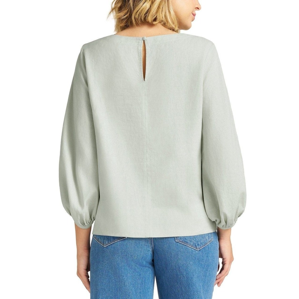 Matty M Womens Linen Blend Puff Sleeve Blouse Oatmeal XL Boat Neck Top - Picture 3 of 4